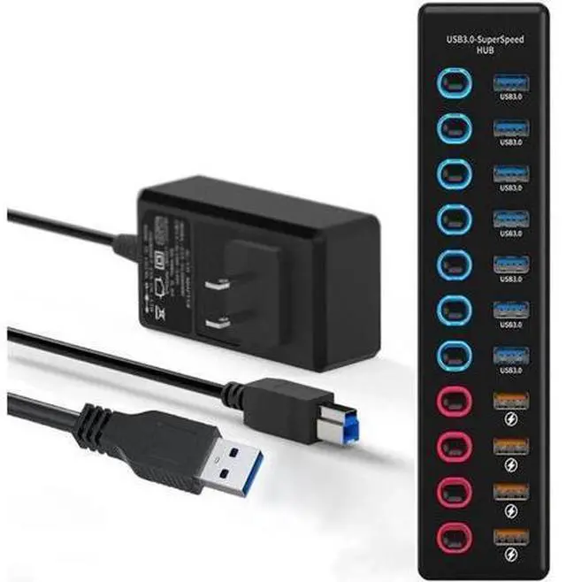 Main image of 11Ports USB Hub 7 Ports Super High Speed Data Ports and 4 Smart Charging Ports USB 3.0 Hub Splitter Black Smart Fast Charger Powered USB Hub for Laptop, Mac PC Mobile HDD Mulitple Devices
