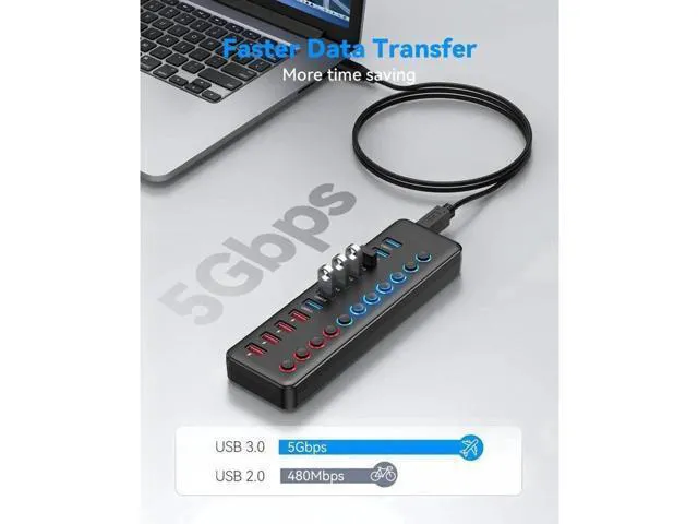 Alt view image 4 of 7 - 11Ports USB Hub 7 Ports Super High Speed Data Ports and 4 Smart Charging Ports USB 3.0 Hub Splitter Black Smart Fast Charger Powered USB Hub for Laptop, Mac PC Mobile HDD Mulitple Devices