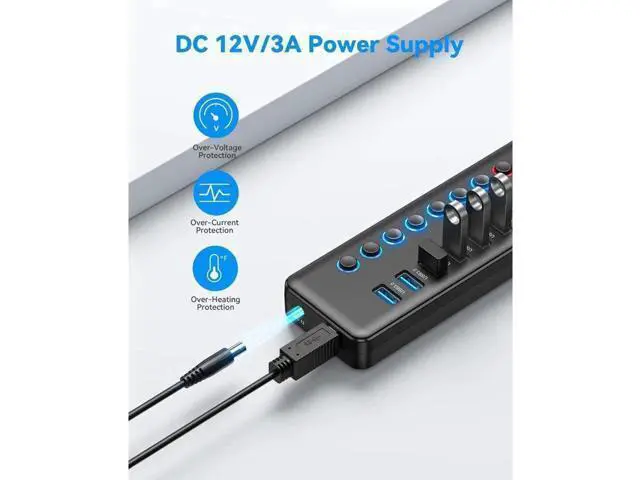 Alt view image 5 of 7 - 11Ports USB Hub 7 Ports Super High Speed Data Ports and 4 Smart Charging Ports USB 3.0 Hub Splitter Black Smart Fast Charger Powered USB Hub for Laptop, Mac PC Mobile HDD Mulitple Devices