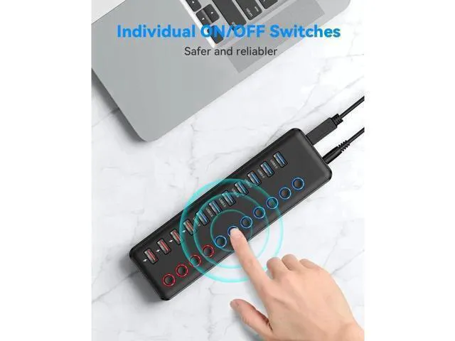 Alt view image 7 of 7 - 11Ports USB Hub 7 Ports Super High Speed Data Ports and 4 Smart Charging Ports USB 3.0 Hub Splitter Black Smart Fast Charger Powered USB Hub for Laptop, Mac PC Mobile HDD Mulitple Devices