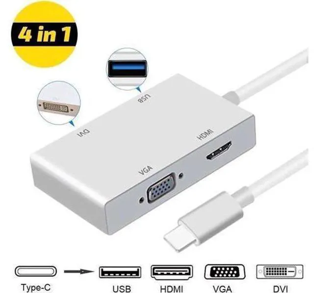 Main image of USB C to HDMI/DVI/VGA/USB 3.0 Adapter,USB 3.1 Type-C Hub to HDMI DVI 4K VGA USB Adaptor Converter (Thunderbolt 3 Compatible),4in1USB C Hub Adapter for 2016/2017/2018 MacBook/MacBook Pro