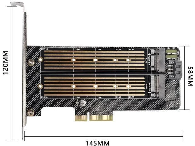 Alt view image 2 of 7 - M.2 NVMe SSD to PCIe Adapter Card,M.2 NVME(M-Key) +SATA (B-Key) SSD PCIe 3.0 x4 x8 x16 Controller Expansion Card for 2230 2242 2260 2280 22110 Size M.2 SSD