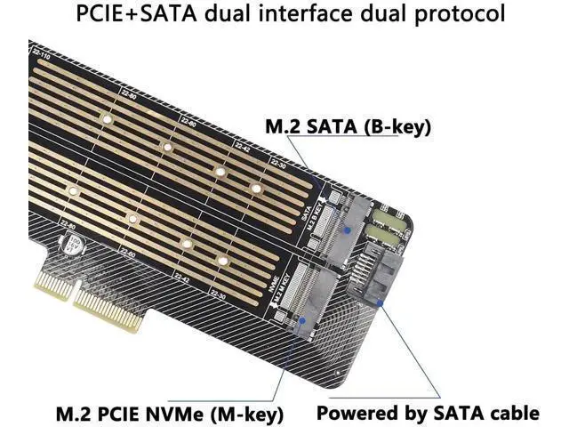 Alt view image 6 of 7 - M.2 NVMe SSD to PCIe Adapter Card,M.2 NVME(M-Key) +SATA (B-Key) SSD PCIe 3.0 x4 x8 x16 Controller Expansion Card for 2230 2242 2260 2280 22110 Size M.2 SSD