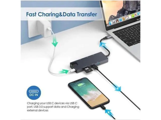 Alt view image 6 of 7 - Updated Version USB C Hub, 8 in 1 USB C Adapter with Ethernet RJ45, 4K USB C to HDMI, VGA, 2*USB3.0, SD/TF Card Reader,PD Charge Port for MacBook/MacBook Pro