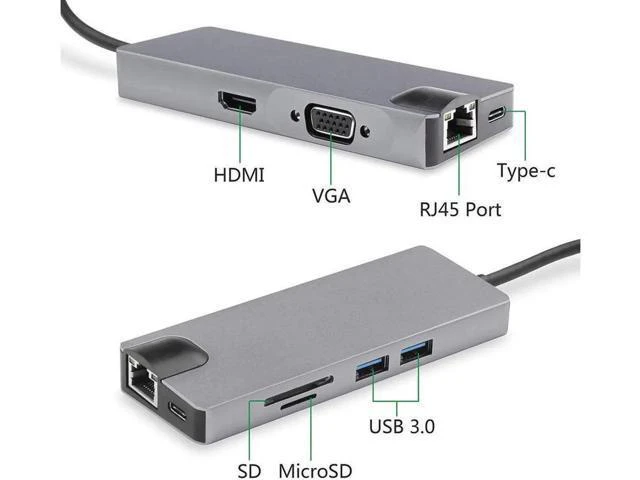 Alt view image 3 of 7 - Updated Version USB C Hub, 8 in 1 USB C Adapter with Ethernet RJ45, 4K USB C to HDMI, VGA, 2*USB3.0, SD/TF Card Reader,PD Charge Port for MacBook/MacBook Pro