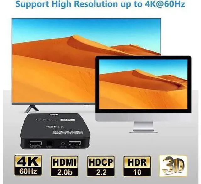 Alt view image 2 of 7 - HDMI Switch 4K HDMI Splitter-HDMI Switcher Splitter 1 Input 2 Output, Support 4K 3D 1080P for Xbox PS4 Roku HDTV Fire Stick Blu Ray(with Audio Extractor(3.5mm & SPDIF audio out))