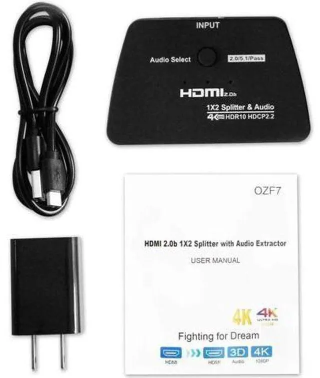 Alt view image 6 of 7 - HDMI Switch 4K HDMI Splitter-HDMI Switcher Splitter 1 Input 2 Output, Support 4K 3D 1080P for Xbox PS4 Roku HDTV Fire Stick Blu Ray(with Audio Extractor(3.5mm & SPDIF audio out))