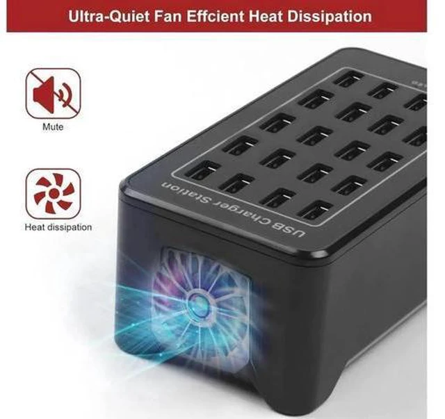 Main image of Multiple Chargers USB Charging Station, 20-Port 100W 20A Desktop USB Charging Station for Hotels, Schools, Shops, Shopping malls and Travel - Black