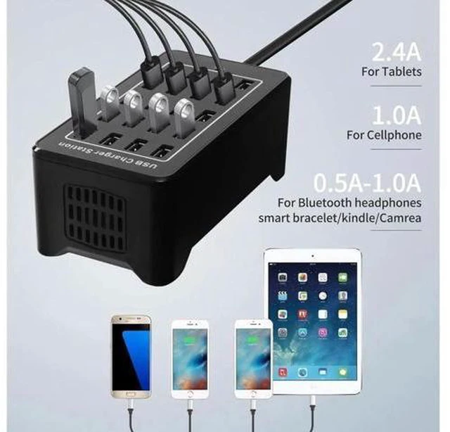 Alt view image 4 of 7 - Multiple Chargers USB Charging Station, 20-Port 100W 20A Desktop USB Charging Station for Hotels, Schools, Shops, Shopping malls and Travel - Black