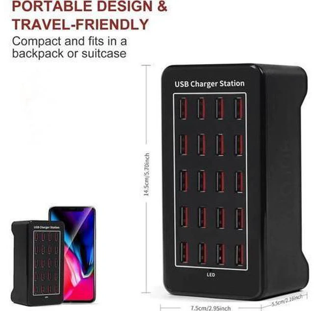Alt view image 6 of 7 - Multiple Chargers USB Charging Station, 20-Port 100W 20A Desktop USB Charging Station for Hotels, Schools, Shops, Shopping malls and Travel - Black