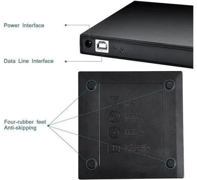 Alt view image 3 of 7 - External DVD Drive for Laptop, Portable High-Speed USB 2.0 CD Burner/DVD Reader for PC Desktops, Compatible with Windows(KBDVD001), Black