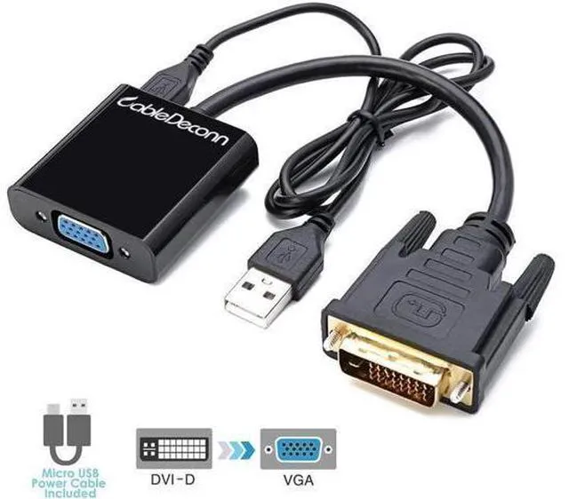 Main image of DVI 24+1 DVI-D M to VGA Male With Micro USB Active Adapter Converter Cable for PC DVD Monitor HDTV