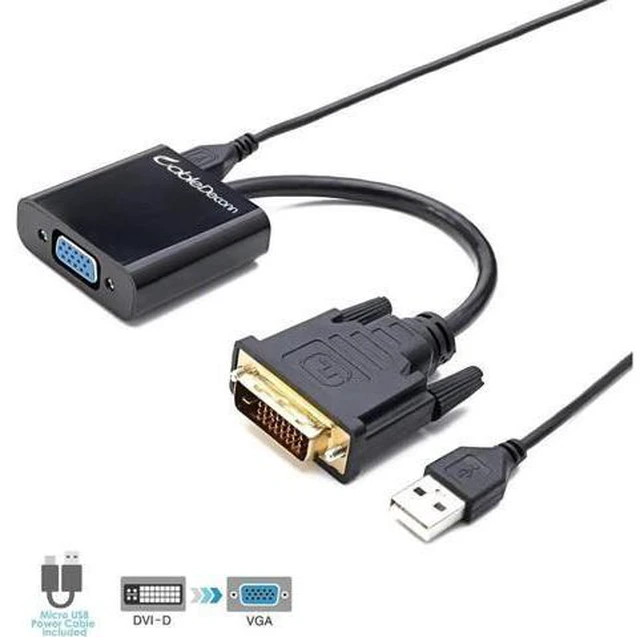 Alt view image 5 of 7 - DVI 24+1 DVI-D M to VGA Male With Micro USB Active Adapter Converter Cable for PC DVD Monitor HDTV