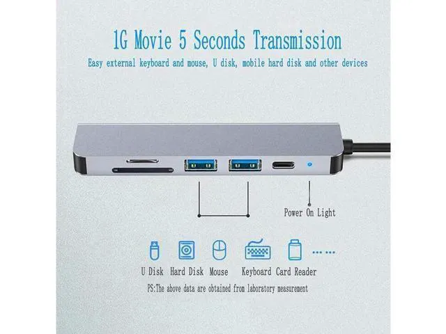 Alt view image 2 of 7 - USB C Hub Type C Multiport Adapter - 6 in 1 Portable Space Aluminum Dongle with 4K HDMI Output, 3 USB 3.0 Ports, SD/TF Card Reader Compatible for MacBook Pro, XPS, Laptop and More