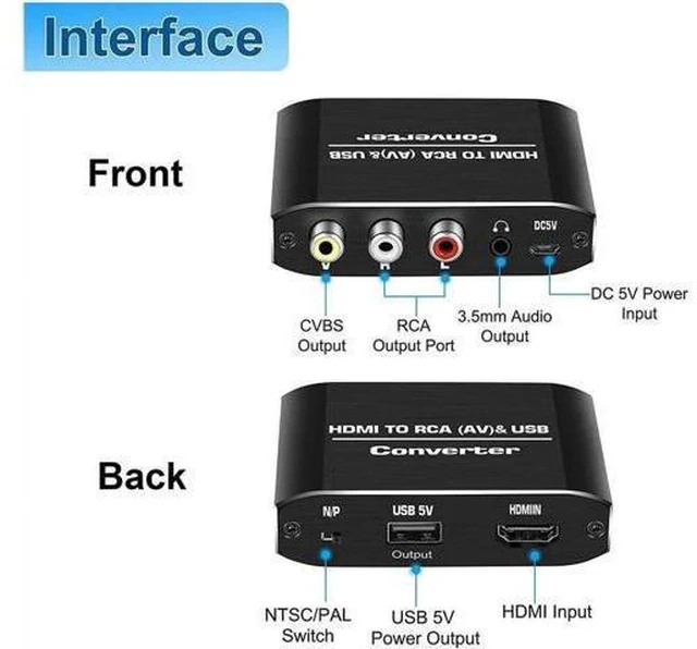 Alt view image 5 of 7 - HDMI to AV CVBS Converter 1080P Mini HDMI to RCA Composite Video Audio Converter Adapter Box with 3.5mm Aux Audio Support PAL/NTSC for HDTV PS4