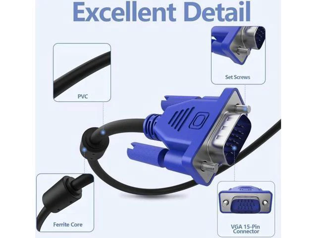Alt view image 6 of 7 - VGA to VGA Monitor Cable, 15 pin 1080P Full HD Male to Male Cor for Computer PC Laptop to Monitor Screen Projector with VGA Plug Port (33 Feet)