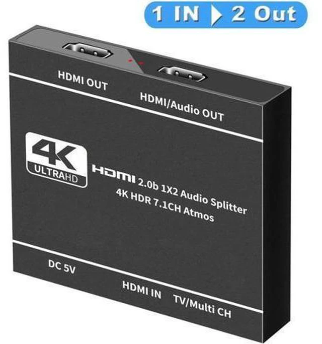 Main image of HDMI Switch 4K HDMI Splitter-HDMI Switcher Splitter 1 Input 2 Output, Support 4K 3D 1080P for Xbox PS4 Roku HDTV Fire Stick Blu Ray(with Audio Extractor(HDMI Audio Output)