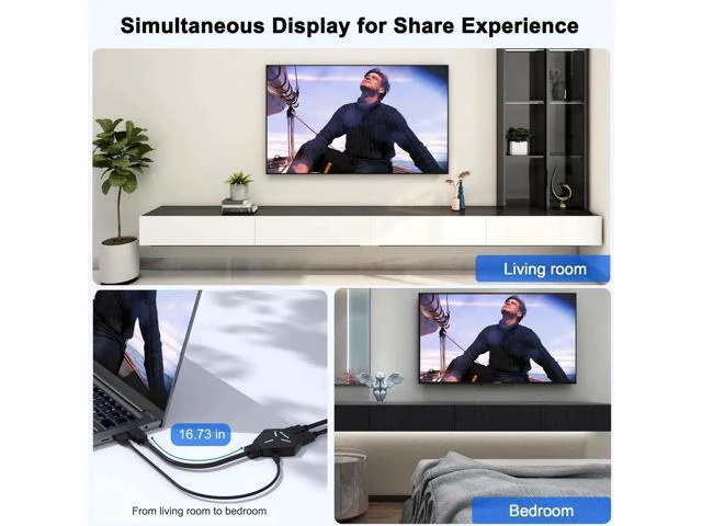 Alt view image 2 of 7 - HDMI Splitter, HDMI Splitter for Dual Monitors Duplicate/Mirror (Not Extend), 4K HDMI Splitter 1 in 2 Out for Full HD 4K@30hz, 1080P, 3D, Compatible with Xbox, PS4, PS5, TV, Projector, Computer