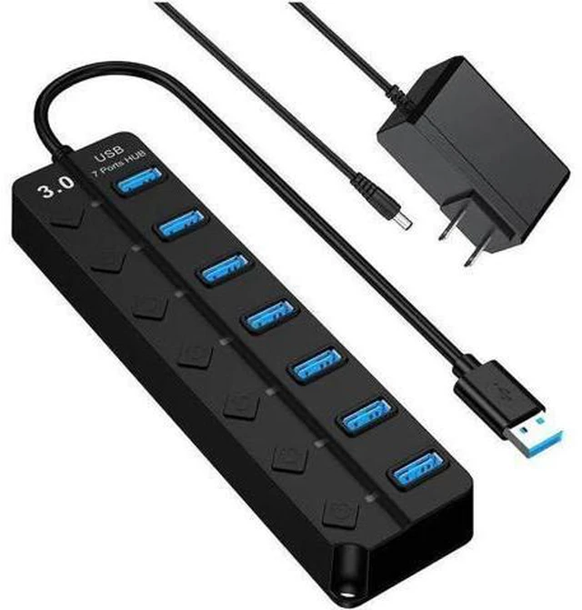 Main image of USB Hub 3.0 Splitter, 7-Port USB Hubs, Multiple Ports Expansion, Individual On/Off Switch LED Indicator, Slim Portable Data Expander for Laptop, Keyboard, Mouse, Adapter