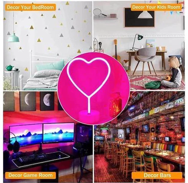 Alt view image 4 of 7 - Neon Heart Light Heart Neon Sign Pink Heart Led Light with Base