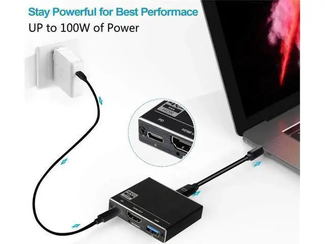Alt view image 2 of 7 - Type-C to HDMI Docking Station Type-C to HDMI Type-C to 100W PD Charging Fast Charging 4K@60Hz HD Video Screen Projector 3-Port Mini Hub Easy to Carry for Nintendo Switch, MacBook Pro/Air