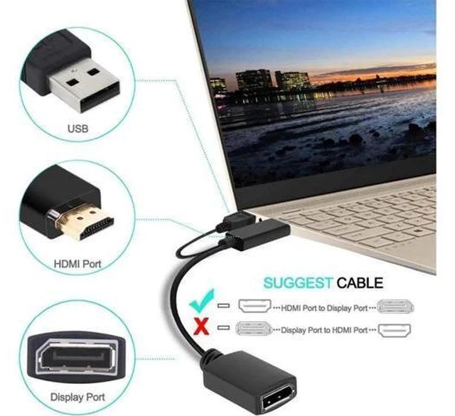 Alt view image 7 of 7 - 4K@60Hz HDMI to DisplayPort (DP) Adapter with USB Power 4K@60Hz Gold Plated HDMI v2.0 to DP 1.4V Adapter (Male to Female), Uni-Directional HDMI to Display Port Adapter (OZHD1)