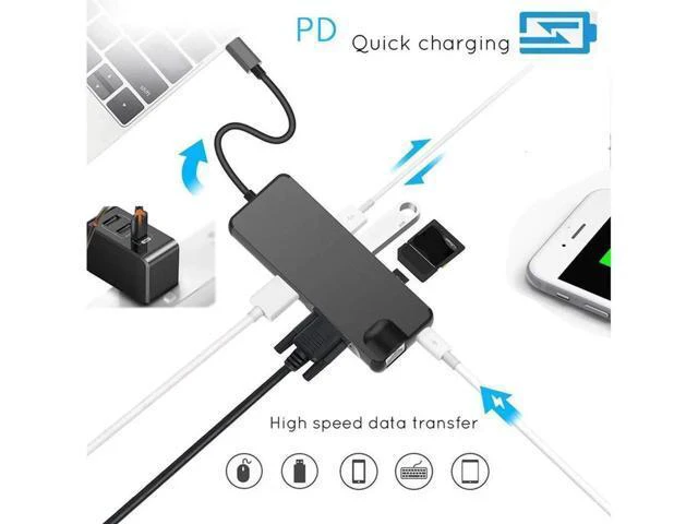 Alt view image 6 of 7 - Updated Version USB C Hub, 8 in 1 USB C Adapter with Ethernet RJ45, 4K USB C to HDMI, VGA, 2*USB3.0, SD/TF Card Reader,PD Charge Port for MacBook/MacBook Pro