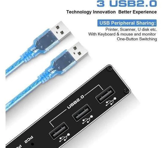 Alt view image 5 of 7 - HDMI KVM Switch, 4K@60Hz USB Switch 2x1 HDMI2.0 Ports + 3X USB KVM Ports, Share 2 Computers to one Monitor, Support Wireless Keyboard and Mouse, USB Disk, Printer, USB Camera (Included 2 USB Cable)