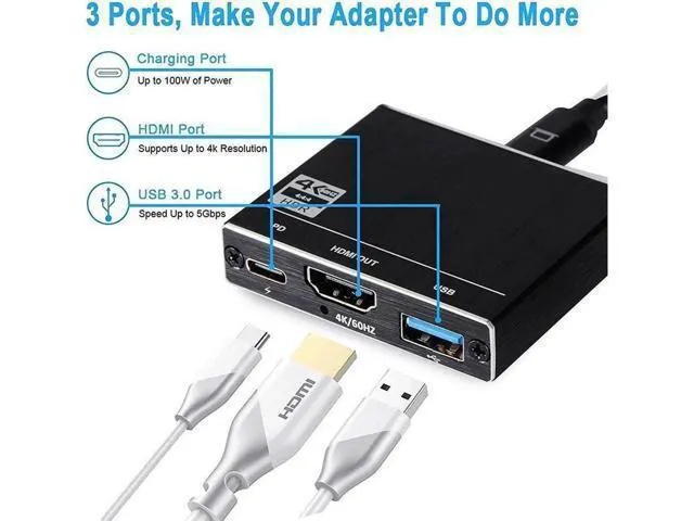 Alt view image 5 of 7 - Type-C to HDMI Docking Station Type-C to HDMI Type-C to 100W PD Charging Fast Charging 4K@60Hz HD Video Screen Projector 3-Port Mini Hub Easy to Carry for Nintendo Switch, MacBook Pro/Air