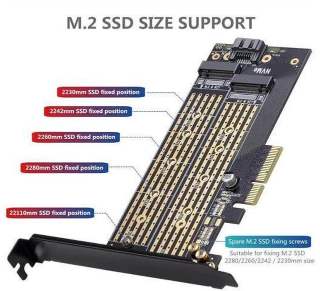 Alt view image 3 of 7 - Dual M.2 PCIE Adapter for SATA or PCIE NVMe SSD with Advanced Heat Sink Solution,M.2 SSD NVME (m Key) and SATA (b Key) 22110 2280 2260 2242 2230 to PCI-e x 4 Host Controller Expansion Card