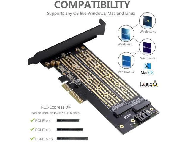 Alt view image 5 of 7 - Dual M.2 PCIE Adapter for SATA or PCIE NVMe SSD with Advanced Heat Sink Solution,M.2 SSD NVME (m Key) and SATA (b Key) 22110 2280 2260 2242 2230 to PCI-e x 4 Host Controller Expansion Card