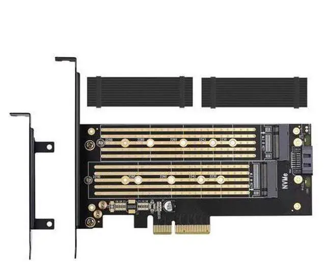 Main image of Dual M.2 PCIE Adapter for SATA or PCIE NVMe SSD with Advanced Heat Sink Solution,M.2 SSD NVME (m Key) and SATA (b Key) 22110 2280 2260 2242 2230 to PCI-e x 4 Host Controller Expansion Card