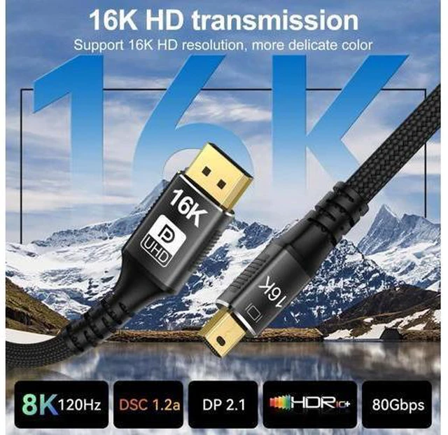 Alt view image 7 of 7 - Mini DP to DisplayPort 2.0 16K Cable 2M 6.6FT 8K(7680x4320)@120Hz 4K@240Hz DisplayPort 1.4 Bi-Directional Transmission DisplayPort to Mini DisplayPort 16k Video Transmissions