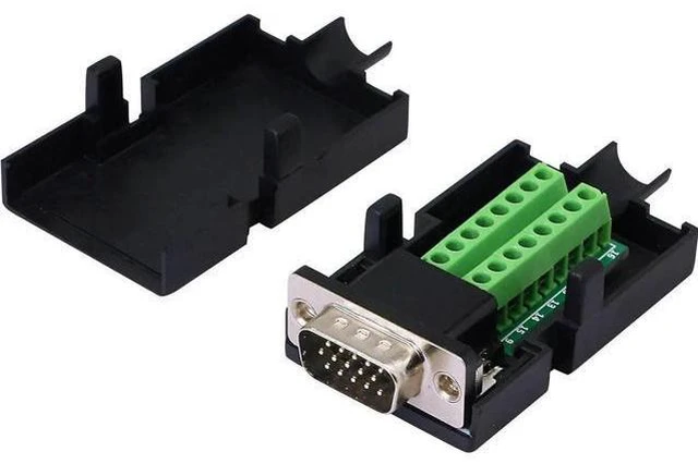 Alt view image 3 of 6 - VGA DB15 Solderless Connector 3+9 D-SUB 15 Pin VGA 3 Row Breakout Board Adaptor with Case+Screwdriver(2-Pack Male)