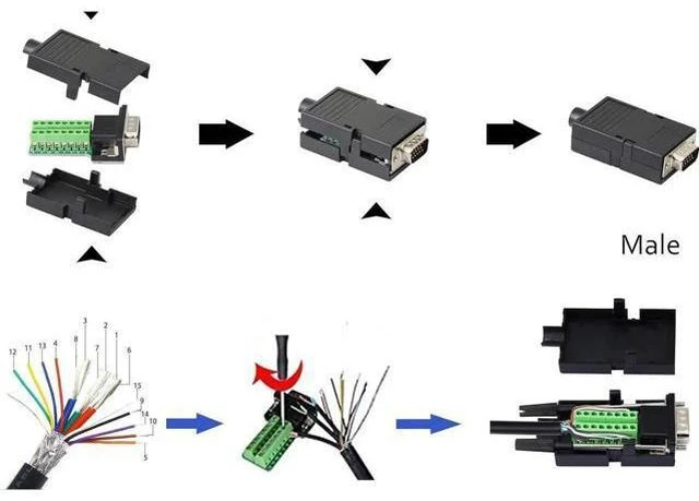 Alt view image 6 of 6 - VGA DB15 Solderless Connector 3+9 D-SUB 15 Pin VGA 3 Row Breakout Board Adaptor with Case+Screwdriver(2-Pack Male)
