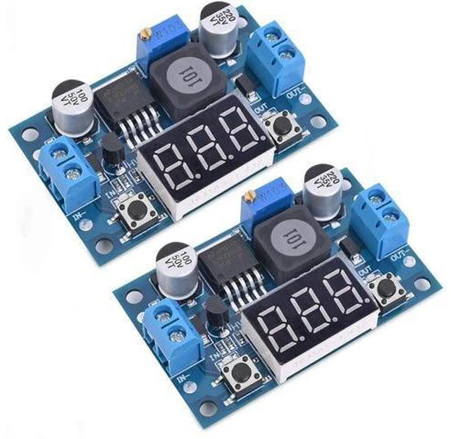 Main image of LM2596 Adjustable DC-DC Step-Down Buck Converter Module with LED Voltmeter Display, Voltage Regulator 4.0-40V Input to 1.25-37V Output Power Supply Module (Pack of 2)