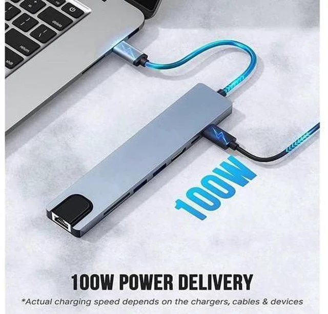 Alt view image 3 of 7 - USB C Hub Docking Station 8 in 1 with USB 3.0&2.0, 4K HDMI, 100W Power Delivery, Ethernet, TF/SD Card Reader Compatible with MacBook/Laptops and More Devices, HDD, Printer, Mouse