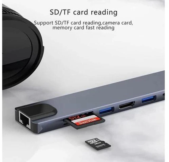 Alt view image 5 of 7 - USB C Hub Docking Station 8 in 1 with USB 3.0&2.0, 4K HDMI, 100W Power Delivery, Ethernet, TF/SD Card Reader Compatible with MacBook/Laptops and More Devices, HDD, Printer, Mouse
