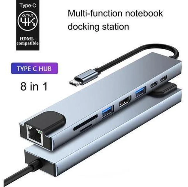 Main image of USB C Hub for MacBook Pro/Air, 8-in-1 Type C Hub with 100M Ethernet Port, one 4K HDMI,USB3.0/USB2.0 Ports, 87W Power Delivery Charging, and SD Card Reader