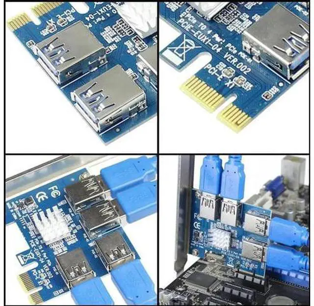Alt view image 3 of 7 - BGNing 1 to 4 PCI Express 16X Slots Riser Card PCI-E 1X to External 4 PCI-E Slot Adapter PCIe Multiplier Card USB 3.0 Mining Special Riser Card for Bitcoin Miner