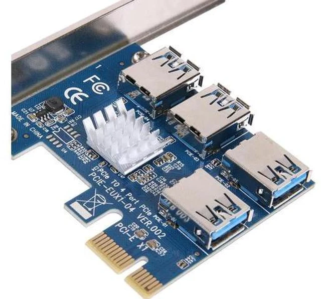Alt view image 5 of 7 - BGNing 1 to 4 PCI Express 16X Slots Riser Card PCI-E 1X to External 4 PCI-E Slot Adapter PCIe Multiplier Card USB 3.0 Mining Special Riser Card for Bitcoin Miner