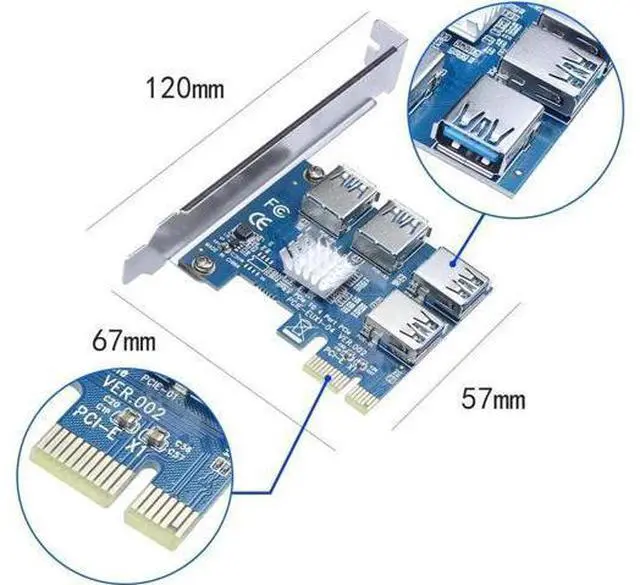 Alt view image 7 of 7 - BGNing 1 to 4 PCI Express 16X Slots Riser Card PCI-E 1X to External 4 PCI-E Slot Adapter PCIe Multiplier Card USB 3.0 Mining Special Riser Card for Bitcoin Miner