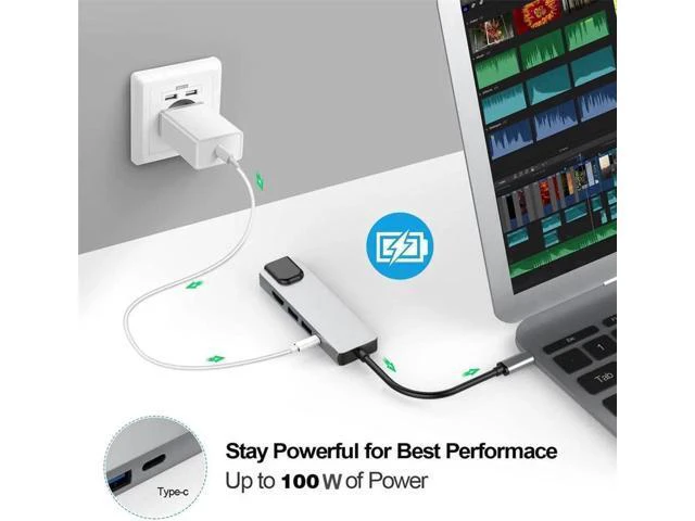 Alt view image 4 of 7 - USB C to Ethernet Adapter with 2 USB 3.0 Port, 4K HDMI,100W Power Delivery, 5 in 1 Aluminum Type C Gigabit LAN Network Hub for MacBook Pro/Air and Other Thunderbolt 3 Device