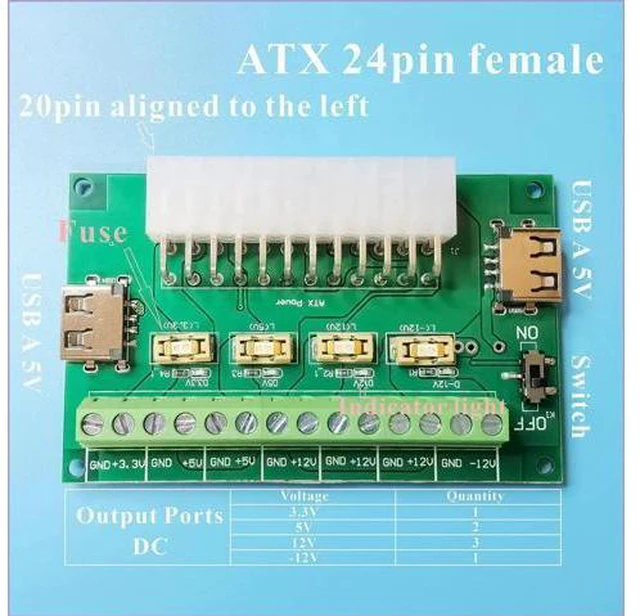 Alt view image 2 of 6 - PSU Breakout Board ATX Power Supply DC 12V 5V 3.3V Splitter Module Desktop Adapter to USB A Hub Connector Computer Power Source Multi Port Output DIY Parent Child Electronic Kit with High Current Fuse