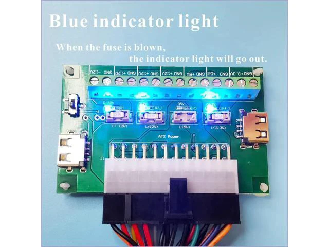 Alt view image 5 of 6 - PSU Breakout Board ATX Power Supply DC 12V 5V 3.3V Splitter Module Desktop Adapter to USB A Hub Connector Computer Power Source Multi Port Output DIY Parent Child Electronic Kit with High Current Fuse