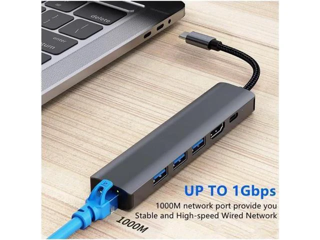 Alt view image 6 of 7 - USB-C to Ethernet Hub Adapter, Portable 6 in 1 Multiport Hub with 4K HDMI, 3*USB3.0, 100W PD, Gigabit Ethernet for MacBook Pro/Air 2022/2021, iMac, iPad