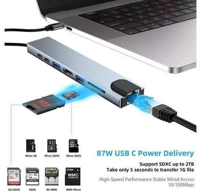 Alt view image 6 of 7 - USB C Docking Station with RJ45 Port, USB3.0/2.0 Port,4K HDMI,SD/TF Card Port,87W PD, Type-C Port Compatible for MacBook/Pro/Air 2016/2017/2018 and More USB C Devices