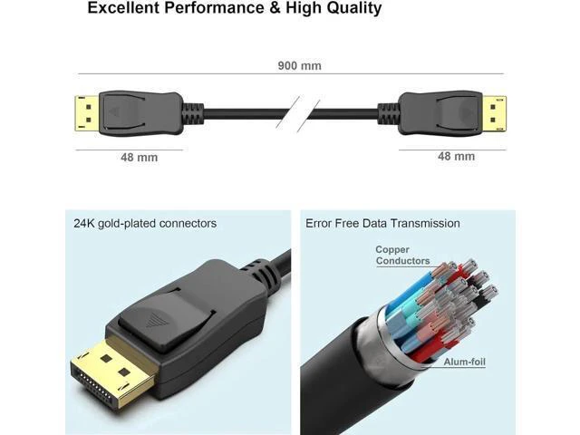 Alt view image 4 of 5 - DisplayPort to DP 4K 60Hz 15Feet Cable, DisplayPort to Display Port Male to Male Cable Gold-Plated Cord 15 ft.