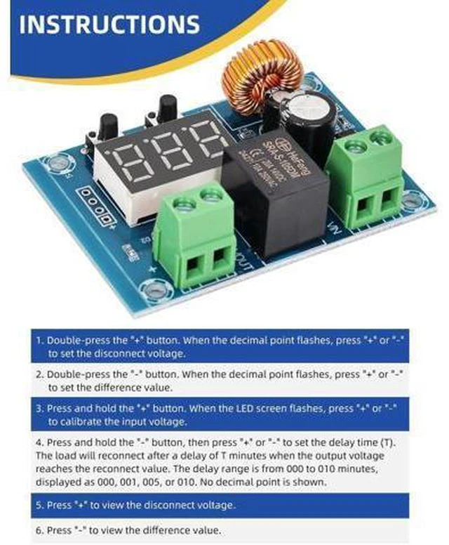 Alt view image 3 of 7 - 12V-36V DC Voltage Protection Module Digital Low Voltage Protector Disconnect Switch Cut Off Over Discharge Protection Module Pack of 2