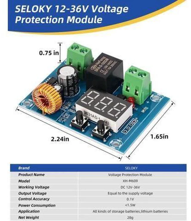 Alt view image 4 of 7 - 12V-36V DC Voltage Protection Module Digital Low Voltage Protector Disconnect Switch Cut Off Over Discharge Protection Module Pack of 2
